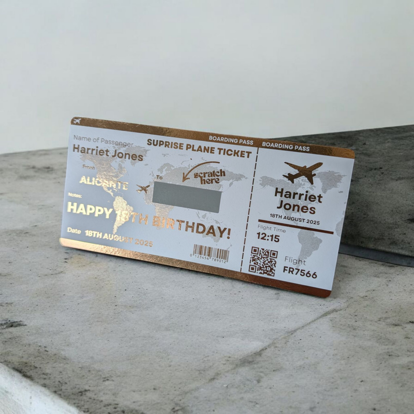Aeroplane Scratch Off Boarding Pass Flight Plane Holiday Weekend Away Foil Personalised Ticket Voucher - Trip Getaway Surprise Gift Gift Him Her Airplane Reveal