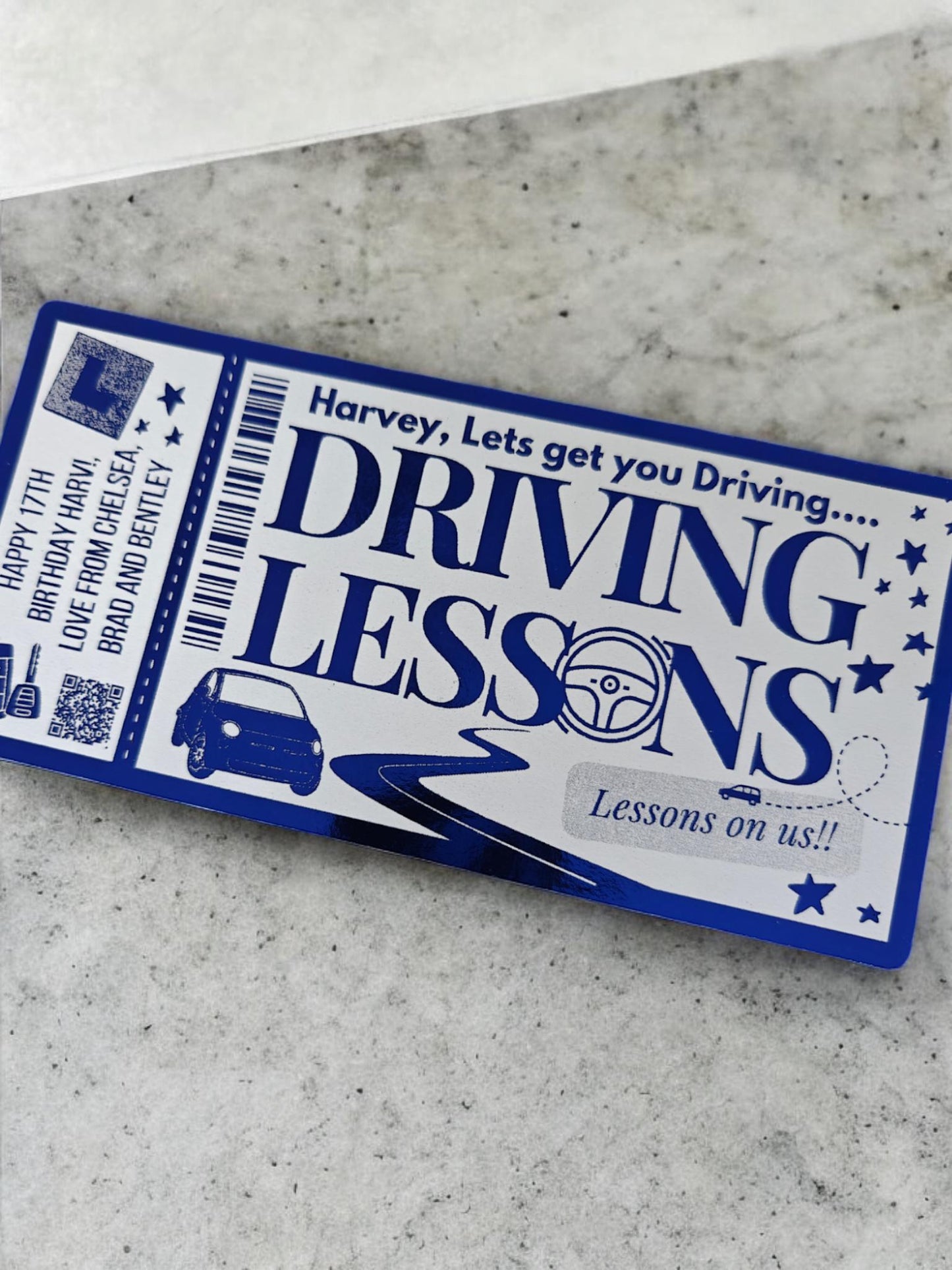 Foil Ticket Driving Lesson Gift Learner 17th Birthday - Voucher Surprise Gift Him Her