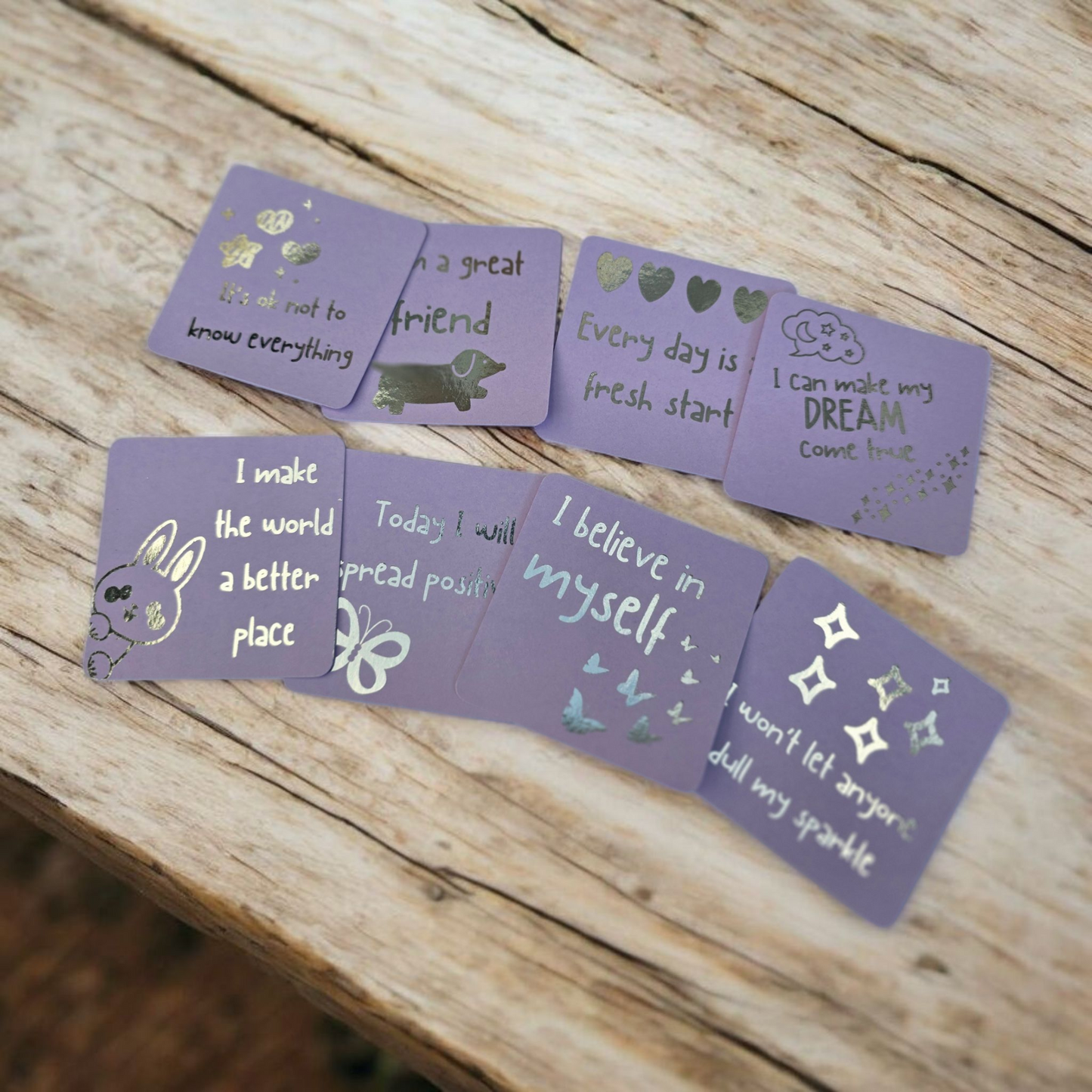 Kids Foil Affirmation Cards, Pack of 20 Mini Pastel Foil Quotes, Daily Positive Motivation Deck, Cute Self Love Gift Sparkly Glitter Cards