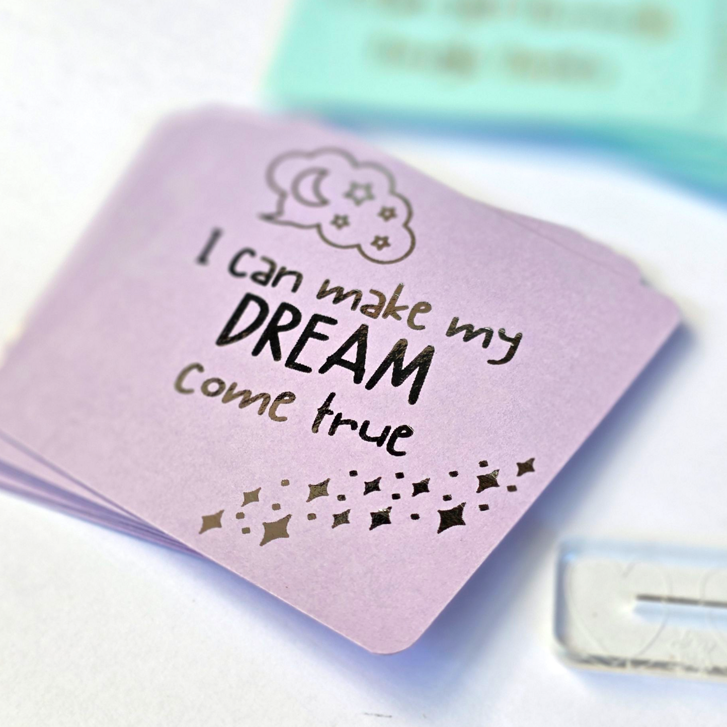 Kids Foil Affirmation Cards, Pack of 20 Mini Pastel Foil Quotes, Daily Positive Motivation Deck, Cute Self Love Gift Sparkly Glitter Cards