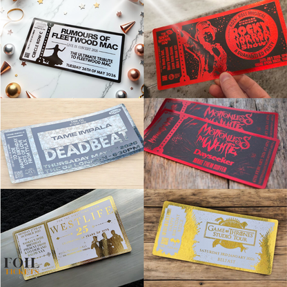 Any Show Event Music Festival Gig Concert Foil Personalised Ticket Voucher - Surprise Gift Musical Show Concert Theatre Festival Gift Him Her