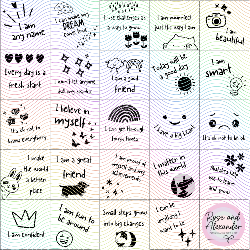 Kids Foil Affirmation Cards, Pack of 20 Mini Pastel Foil Quotes, Daily Positive Motivation Deck, Cute Self Love Gift Sparkly Glitter Cards