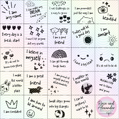 Kids Foil Affirmation Cards, Pack of 20 Mini Pastel Foil Quotes, Daily Positive Motivation Deck, Cute Self Love Gift Sparkly Glitter Cards