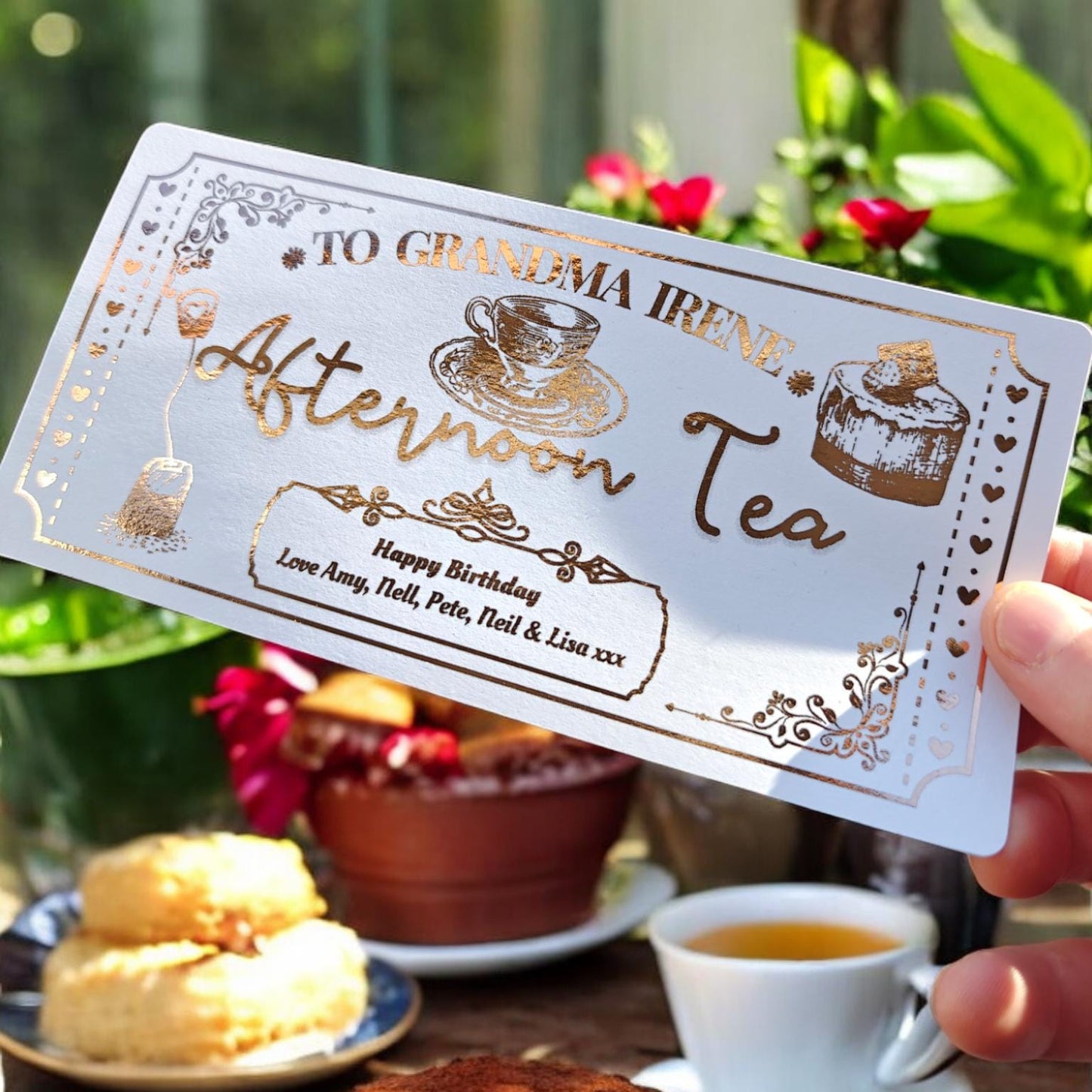 Afternoon Tea Foil Token Ticket Birthday Gift Idea Personalised Day Out For Her Mum Gran Party