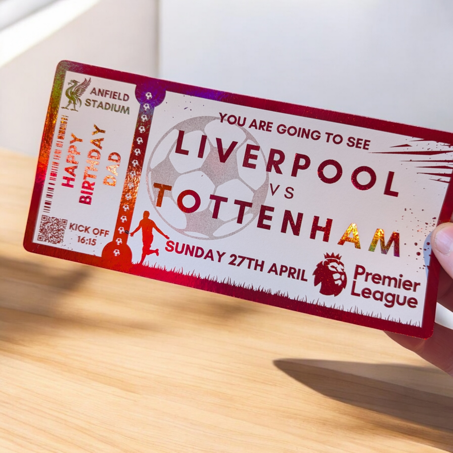 Foil Ticket Football Gift Idea Token Prem League Championship CUP FA EFL Any Game Match Birthday Voucher Season Husband Champions