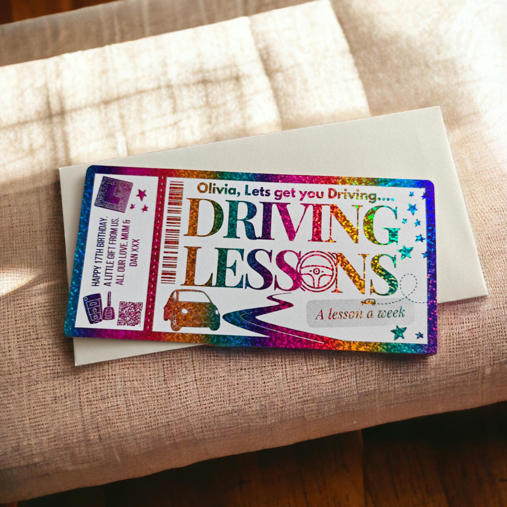 Driving Lesson Voucher Rainbow Glitter