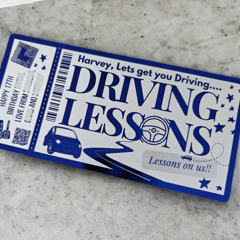 Royal Blue Foil Driving Lessons Voucher