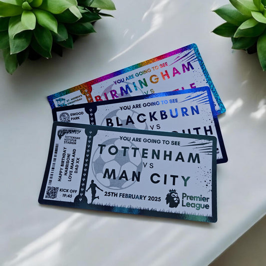 Foil Ticket Football Gift Idea Token Prem League Championship CUP FA EFL Any Game Match Birthday Voucher Season Husband Champions