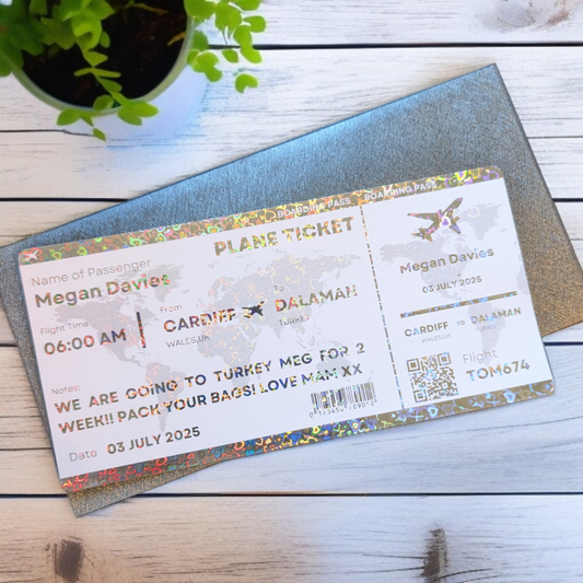 Silver Heart Foil Plane Ticket