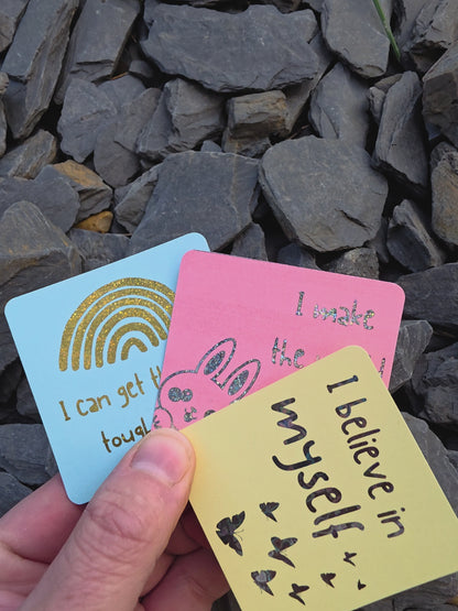 Kids Foil Affirmation Cards, Pack of 20 Mini Pastel Foil Quotes, Daily Positive Motivation Deck, Cute Self Love Gift Sparkly Glitter Cards