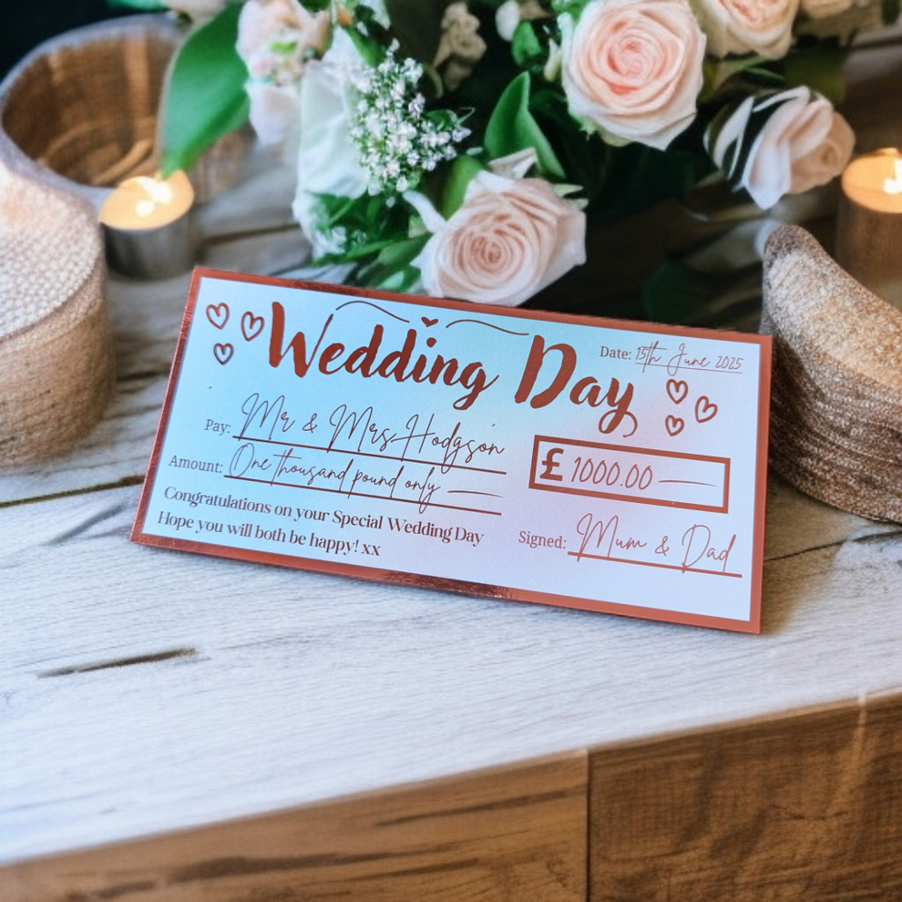 Personalised Money Cheque Foil Ticket For Wedding Gift Bride Groom Che ...